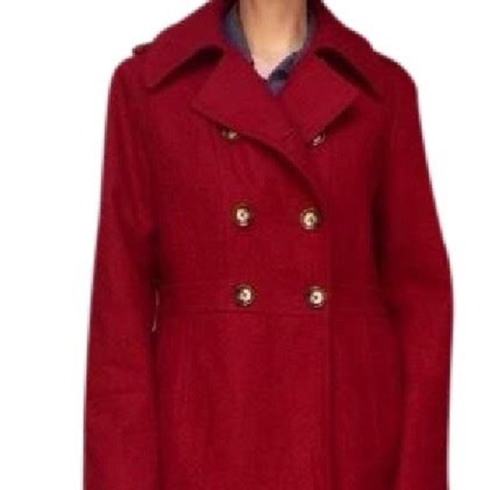 Michael Kors red wool double breasted pea coat, S